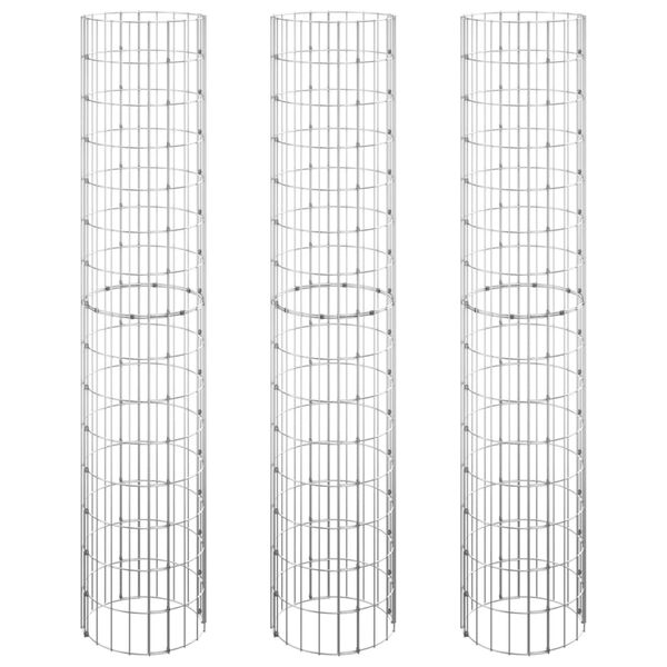 vidaXL Pyöreä kivikori/kukkalaatikot 3 kpl galvanoitu teräs Ø30x150 cm
