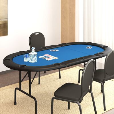 vidaXL 10 pelaajan kokoontaittuva pokeripöytä sininen 206x106x75 cm