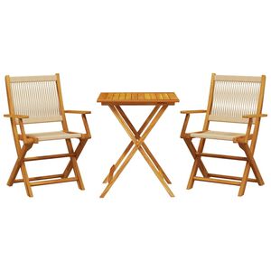 vidaXL 3-osainen Bistrosarja beige polypropeeni ja t&auml;ysi akasiapuu