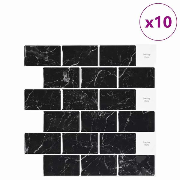 vidaXL Metrolaatta 10 pcs Musta marmori 30,5 x 30,5 cm