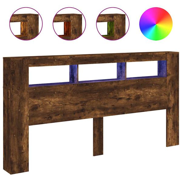 vidaXL Sängynpääty LED-valoilla savutammi 200x18,5x103,5 cm puu