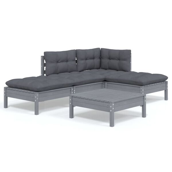 vidaXL 5-osainen Puutarhasohvasarja tyynyill&auml; harmaa m&auml;nty
