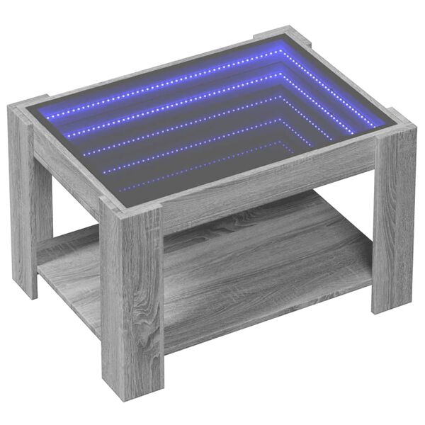 vidaXL Sohvapöytä LED-valoilla harmaa Sonoma 73x53x45 cm tekninen puu