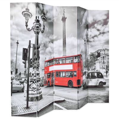 vidaXL Taitettava tilanjakaja Lontoon bussi 200x170 cm mustavalkoinen