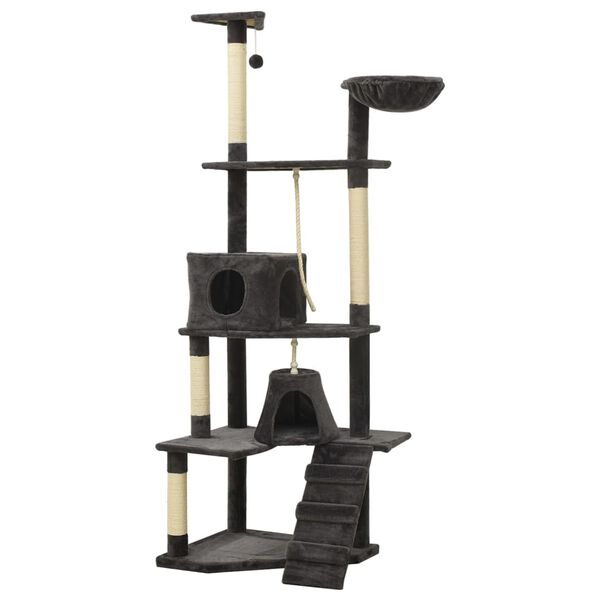 vidaXL Kissan kiipeilypuu sisal- raapimispylv&auml;ill&auml; tummanharmaa 191 cm