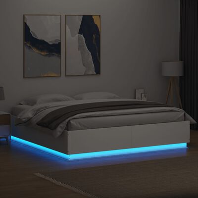 vidaXL Sängynrunko LED-valoilla valkoinen 200x200 cm tekninen puu