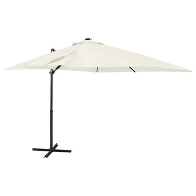 vidaXL Riippuva aurinkovarjo tangolla ja LED-valoilla hiekka 250 cm