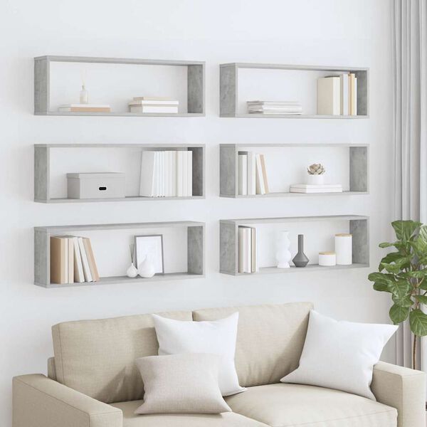 vidaXL Kuutiosein&auml;hyllyt 6 kpl betoninharmaa 80x15x26,5 cm lastulevy