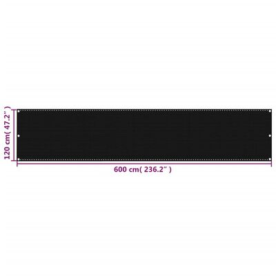 vidaXL Parvekkeen suoja musta 120x600 cm HDPE