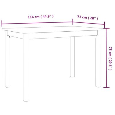 vidaXL Ruokapöytä valkoinen 114x71x75 cm kumipuu