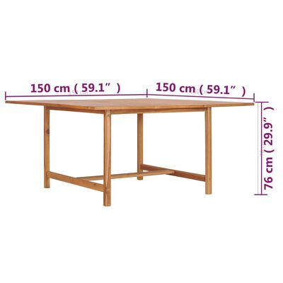 vidaXL Puutarhapöytä 150x150x76 cm täysi tiikki