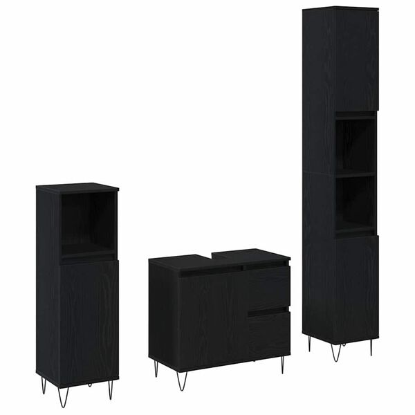 vidaXL Kylpyhuonekalustesetti 3 pcs Musta tammi. 30 x 30 x 190 cm