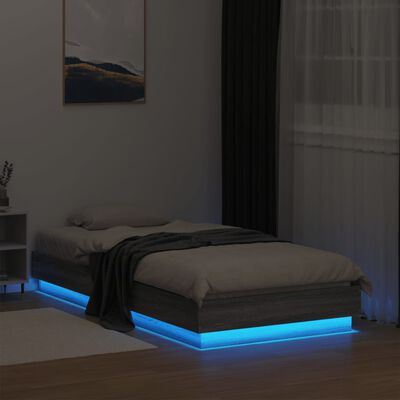 vidaXL Sängynrunko LED-valoilla harmaa Sonoma 75x190 cm
