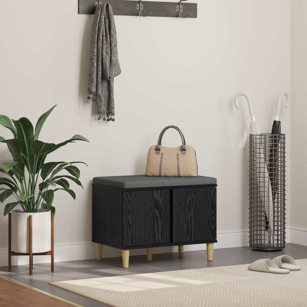 vidaXL Halli penkki tyynyll&auml; ovella Musta tammi. 60 x 38 x 46 cm