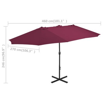 vidaXL Aurinkovarjo alumiinitanko 460x270 cm viininpunainen
