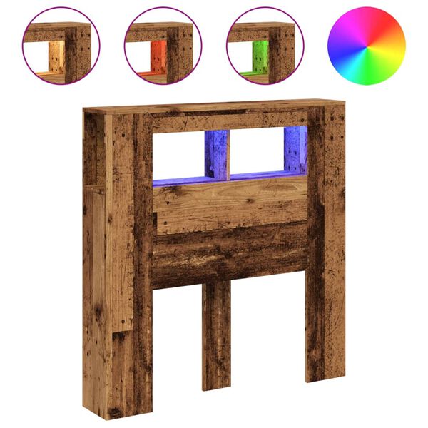 vidaXL Sängynpääty LED-valot vanha puu 100x18,5x103,5 cm tekninen puu