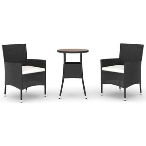 vidaXL 3-osainen Ulkobistrosarja tyynyill&auml; musta polyrottinki