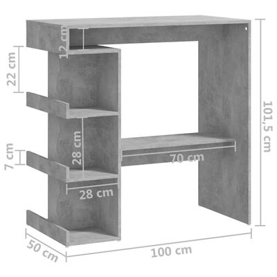 vidaXL Baaripöytä telineellä betoninharm. 100x50x101,5 cm tekninen puu