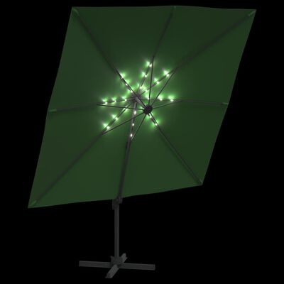 vidaXL Riippuva LED-aurinkovarjo vihreä 400x300 cm