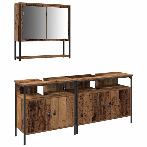 vidaXL Kylpyhuonekalustesetti hyllyll&auml; 3 pcs Ruskea Tekninen puu