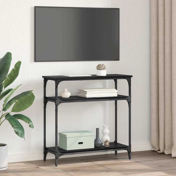 vidaXL Konsolipöytä hyllyllä Musta tammi. 75 x 29 x 75 cm Tekninen puu