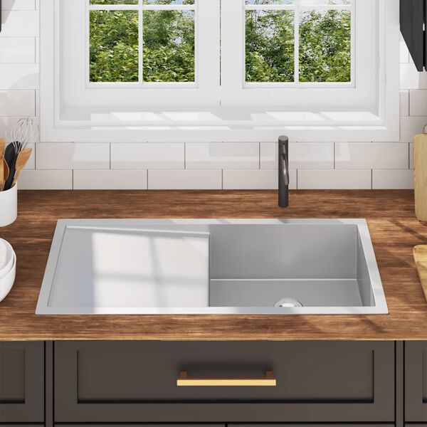 vidaXL Käsintehty keittiön tiskiallas ruostumaton teräs