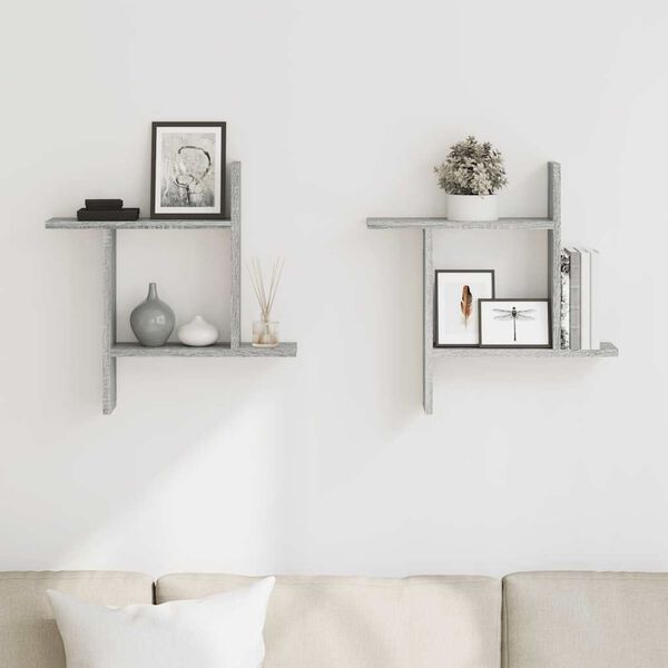 vidaXL Sein&auml;hyllyt 2 kpl harmaa Sonoma 50x12x50 cm tekninen puu