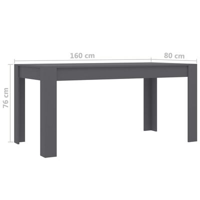 vidaXL Ruokapöytä harmaa 160x80x76 cm lastulevy