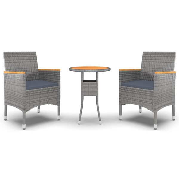 vidaXL 3-osainen Ulkoruokailuryhmä polyrottinki harmaa