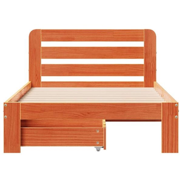 vidaXL Sängynrunko ilman patjaa vahanruskea 75x190 cm täysi mänty