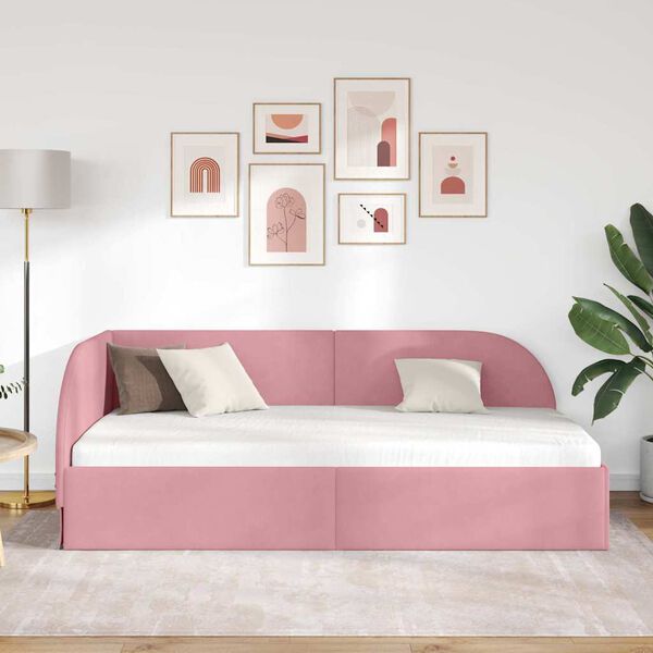 vidaXL Kulmavuoteen runko päätyllä Pinkki 80 cm x 200 cm Sametti