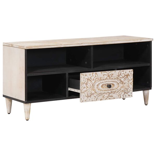 vidaXL TV-kaappi Valkoinen 100 x 33,5 x 46 cm Kiinte&auml; mango puu