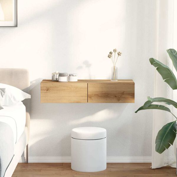 vidaXL Seinähylly laatikoilla artesaani tammi 80x33x17 cm tekninen puu