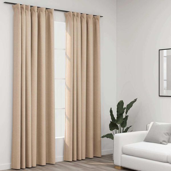 vidaXL Pellavamaiset pimennysverhot koukuilla 2 kpl beige 140x245 cm