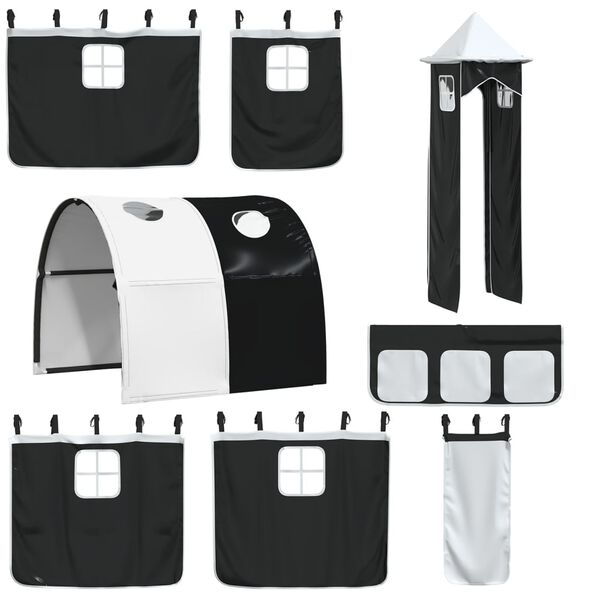 vidaXL Parvis&auml;ngyn verhot, tunneli ja torni mustavalkoinen polyesteri