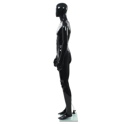 vidaXL Aidon kokoinen miesmallinukke lasijalustalla musta 185 cm