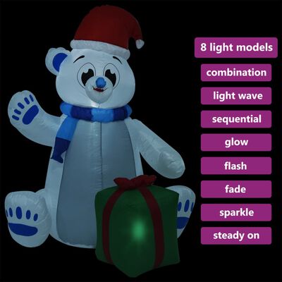 vidaXL Täytettävä jouluinen jääkarhu LED-valoilla sisä/ulkokäyttö 1,8m