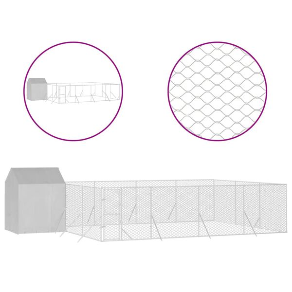 vidaXL Koiran ulkohäkki katolla hopea 10x6x2,5 m galvanoitu teräs