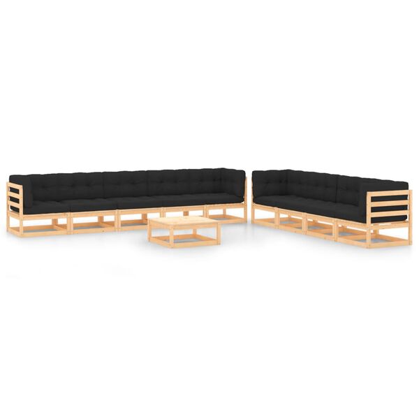 vidaXL 10-osainen Puutarhasohvasarja antrasiitti tyynyt t&auml;ysi m&auml;nty