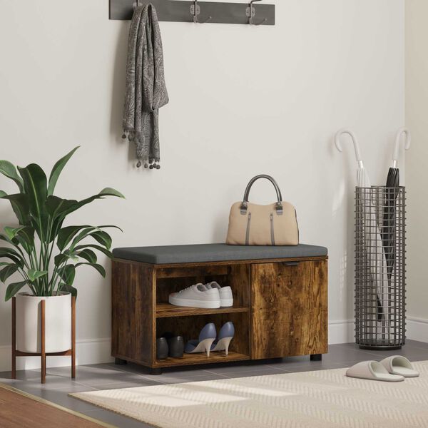 vidaXL Halli penkki tyynyll&auml; hyllyll&auml; Savustettu Tammi 80 x 38 x 46 cm