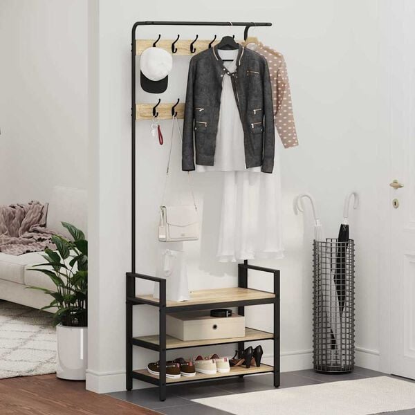 vidaXL Takkihylly hyllyll&auml; Sonoman tammi 75 x 34 x 184 cm Tekninen puu