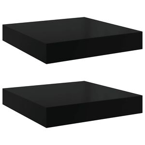 vidaXL Kelluvat sein&auml;hyllyt 2kpl korkeakiilto musta 23x23,5x3,8 cm MDF