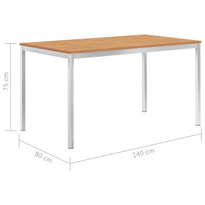 vidaXL Puutarhan ruokapöytä 140x80x75 cm tiikki ja ruostumaton teräs