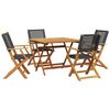 vidaXL 5-osainen ulkoruokailuryhm&auml; musta polyrottinki/t&auml;ysi akasiapuu