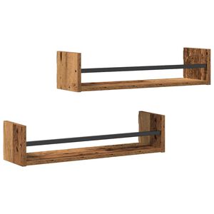 vidaXL Sein&auml;hylly Sein&auml;kiinnitett&auml;v&auml; 2 pcs Vanha puu 60 x 16 x 14 cm