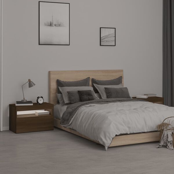 vidaXL Y&ouml;p&ouml;yd&auml;t 2 kpl LED-valoilla ruskea tammi 60x35x40 cm