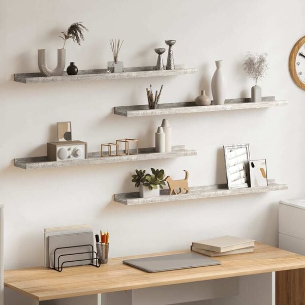 vidaXL Sein&auml;hyllyt 4 kpl betoninharmaa 80x9x3 cm