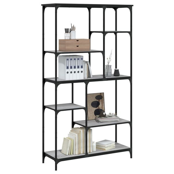 vidaXL Kirjahylly harmaa Sonoma 99x35,5x176 cm tekninen puu ja ter&auml;s