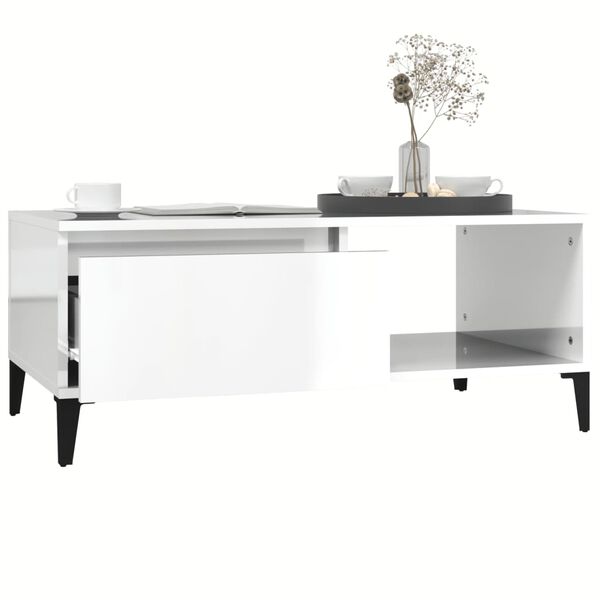 vidaXL Sohvapöytä korkeakiilto valkoinen 90x50x36,5 cm tekninen puu