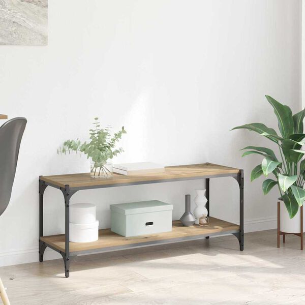 vidaXL TV-kaappi Artisan tammi 100x33x41cm Hienosahattu puu ja rauta